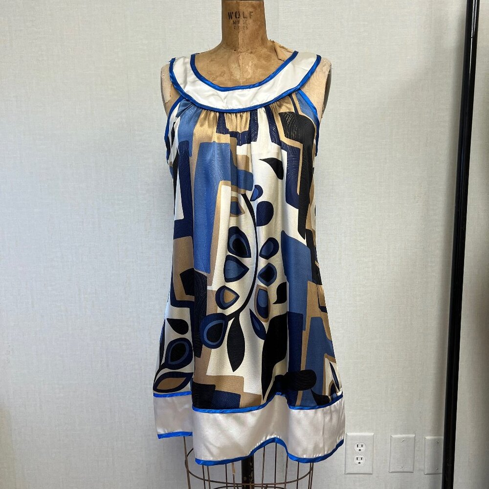 NWOT Deadstock 2000s Mod Metallic Geometric Satin Shift Dress Size large